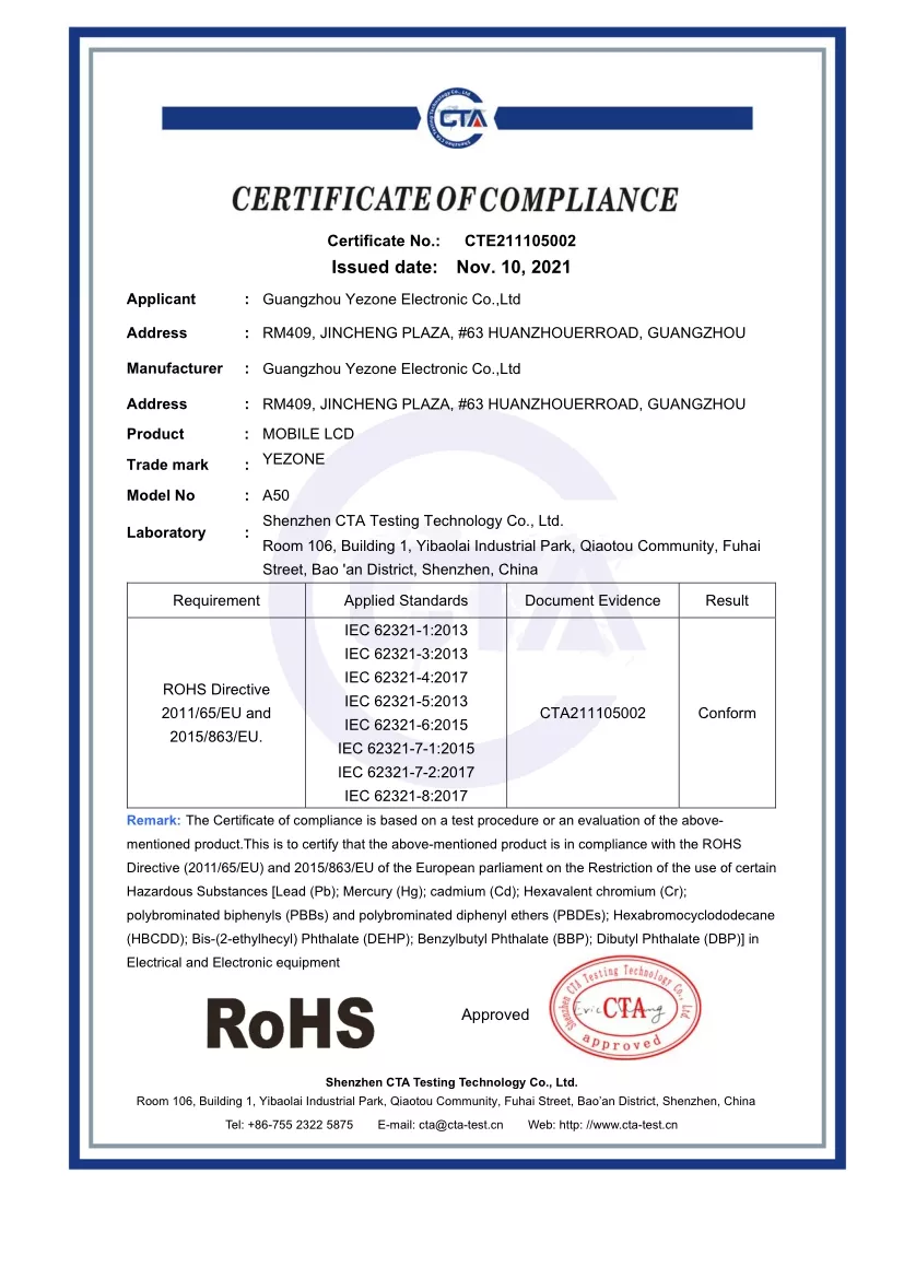 YEZONE CTE quality management certificate